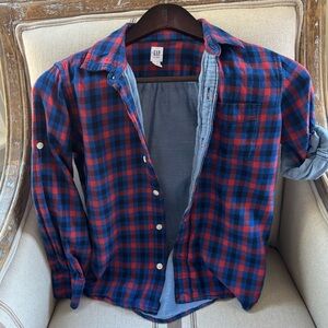 GAP Boys Blue/orange Plaid Shirt